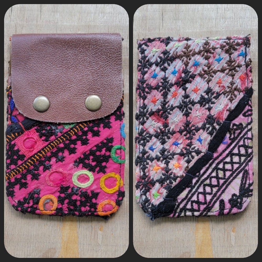 🍄🪬 Free People Boho Embroidered Repurposed vtg banjara hippie Wallet card case